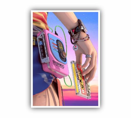 Pink Stereo Cassette Player Poster Mockup