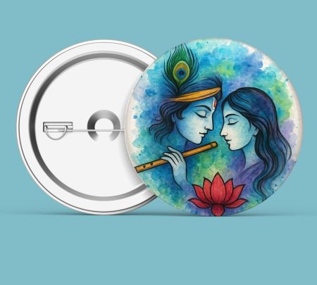 Radha Krishna Art Button Badge Mockup