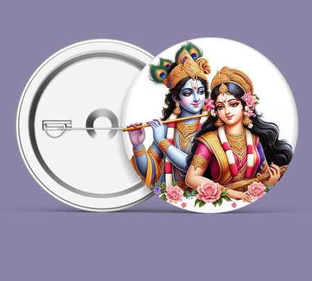 Radha Krishna Button Badge Mockup