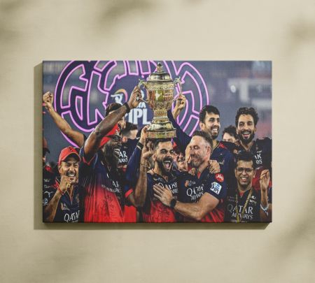 RCB IPL Champion Trophy Celebration Wall Art Canvas Print Mockup