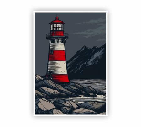 Red And White Lighthouse Poster Mockup