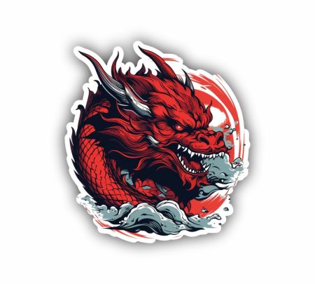 Red Dragon Head Sticker Mockup
