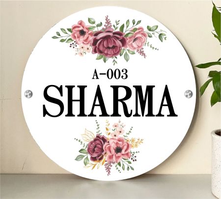 Round Floral Home Name Plate Mockup