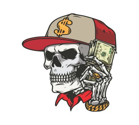 Skeleton Holding Money Sticker Mockup