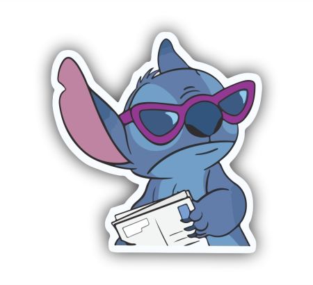Stitch Reading Newspaper Sticker Mockup