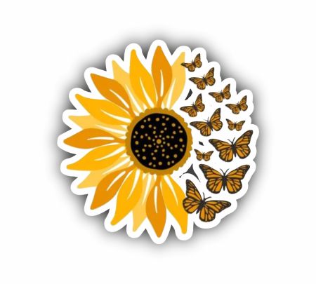 Sunflower Art Butterfly Sticker Mockup