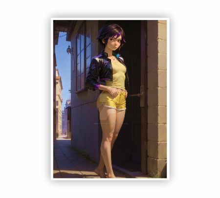 Sunlit Alley Anime Girl Poster Mockup