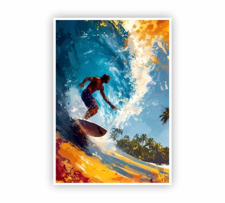 Surfing On A Vibrant Beach Poster Mockup