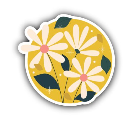 Three White Lily Flower With Yellow Background Sticker Mockup