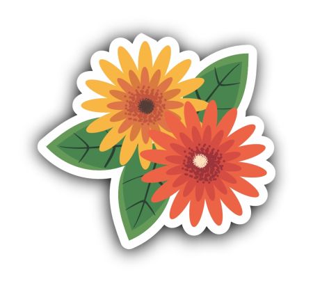 Tow Flower With Leaf Sticker Mockup