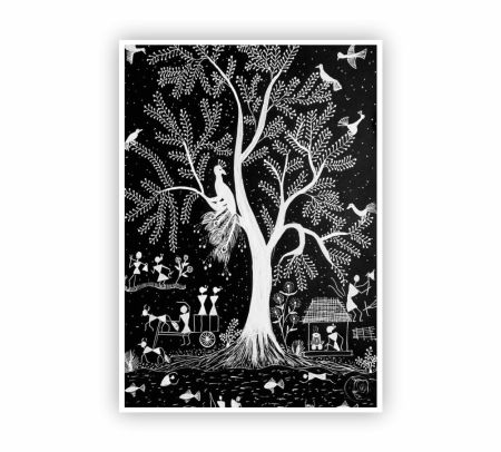 Tree Of Life Warli Art Poster Mockup