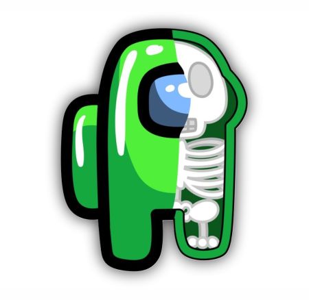 Half Skeleton Amongus Sticker Mockup