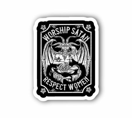 Worship Satan Respect Women Sticker Mockup