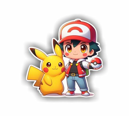 Ash And Pikachu Cute Pokemon Sticker Mockup