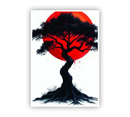 Zen Tree in Crimson Sun Poster Mockup