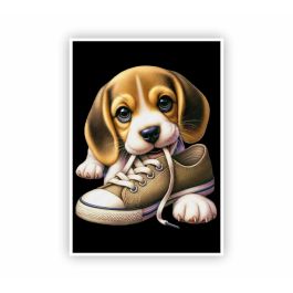 Cute Beagle Puppy Poster – Adorable Dog Holding Shoe | print-on-click