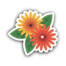 Two Flower With Leaf Sticker | Floral Stickers at Print-On-Click
