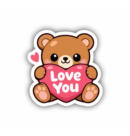 Cute Brown Bear Holding Heart Sticker Mockup
