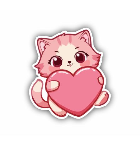 Cute Kitty Holding Heart Sticker Mockup