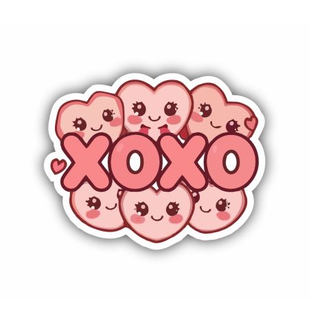 Kawaii XOXO Valentine Hearts Sticker Mockup